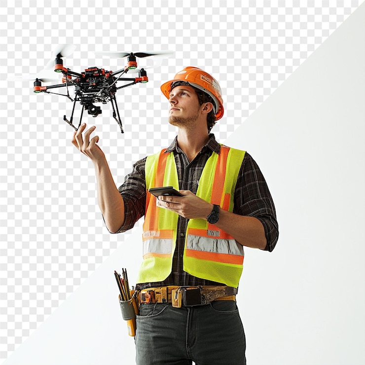 PSD un hombre sosteniendo un dron con la palabra "t" en él