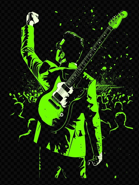 PSD hombre sosteniendo una guitarra con una multitud de conciertos detrás de él poster psd diseño de arte concept poster banner