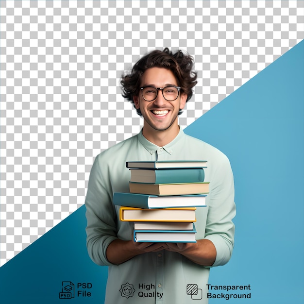 PSD hombre sosteniendo libros aislados en fondo transparente incluyen archivo png