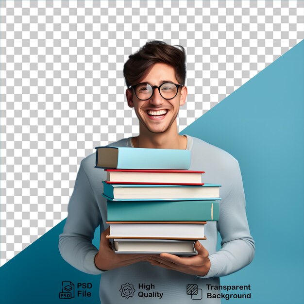 PSD hombre sosteniendo libros aislados en fondo transparente incluyen archivo png