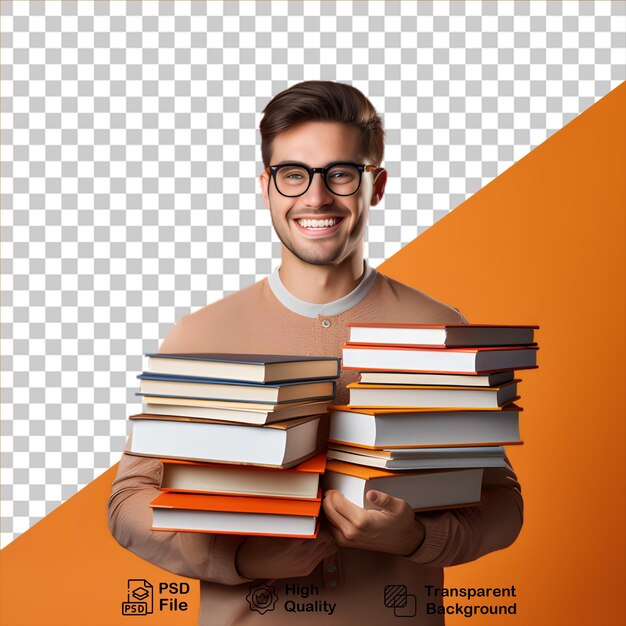 Hombre sosteniendo libros aislados en fondo transparente incluyen archivo png