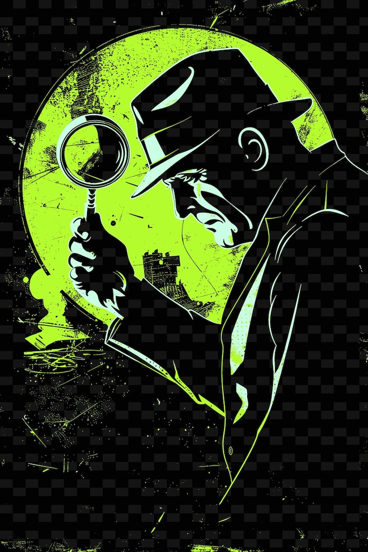 PSD hombre sosteniendo una lupa con una escena del crimen detrás de él diseños de fondo de póster png psd