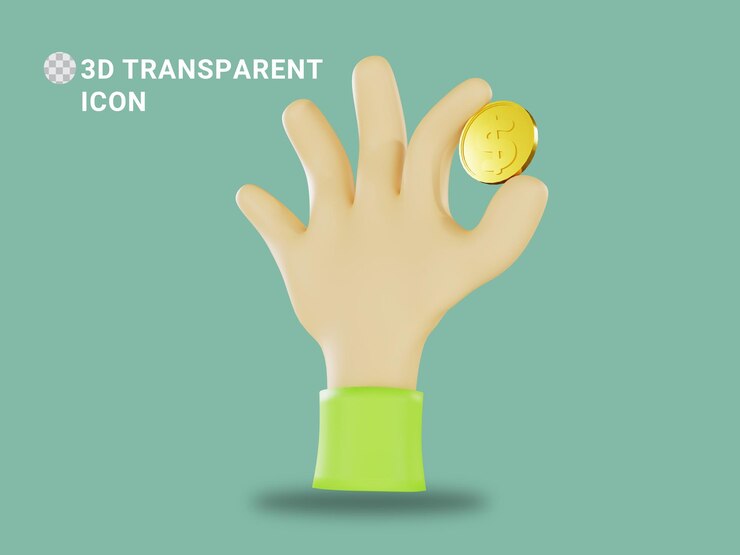 PSD hombre sosteniendo una moneda de un dólar de oro renderizado 3d con fondo transparente