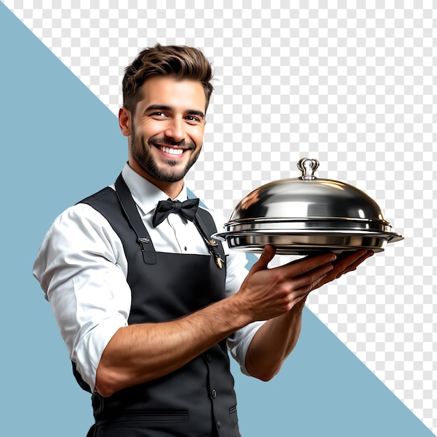 un hombre sosteniendo una sartén con una tapa que dice "chef"