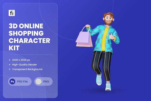 Un hombre sostiene una bolsa de compras y corre con la palabra animación en la pantalla.