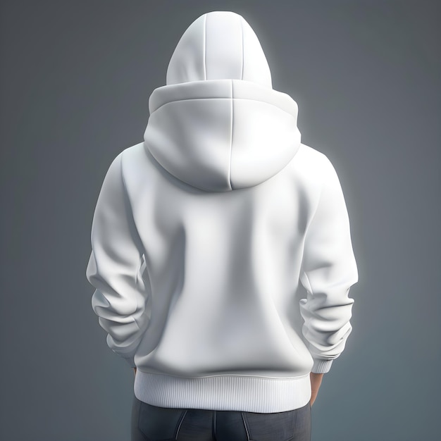 PSD hombre con una sudadera blanca con capucha en un fondo gris renderización 3d