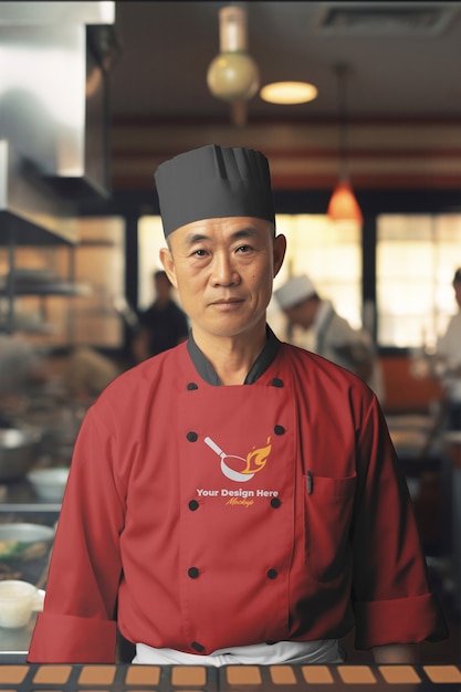 PSD hombre de tiro medio con uniforme de chef japonés