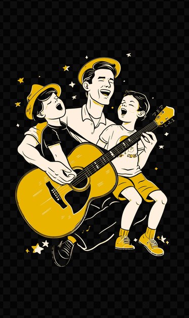 PSD un hombre toca la guitarra con sus hijos