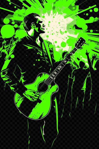 Un hombre tocando la guitarra con un fondo verde con un fondo green