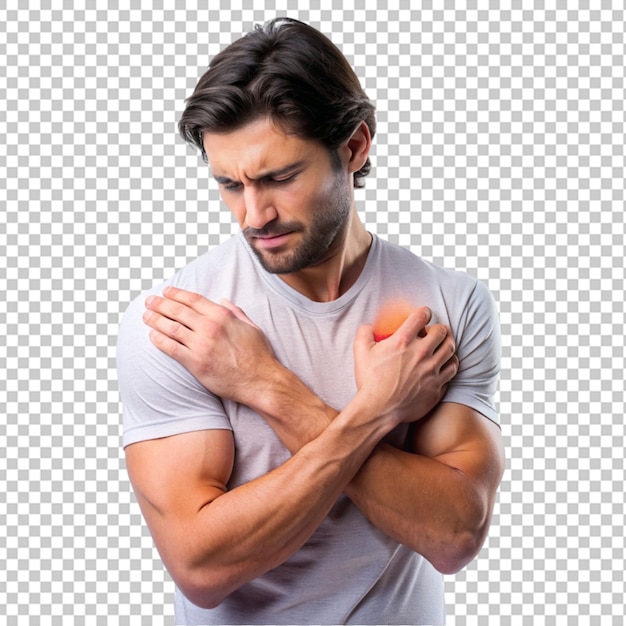 Un hombre tocando su brazo brazo concepto de dolor