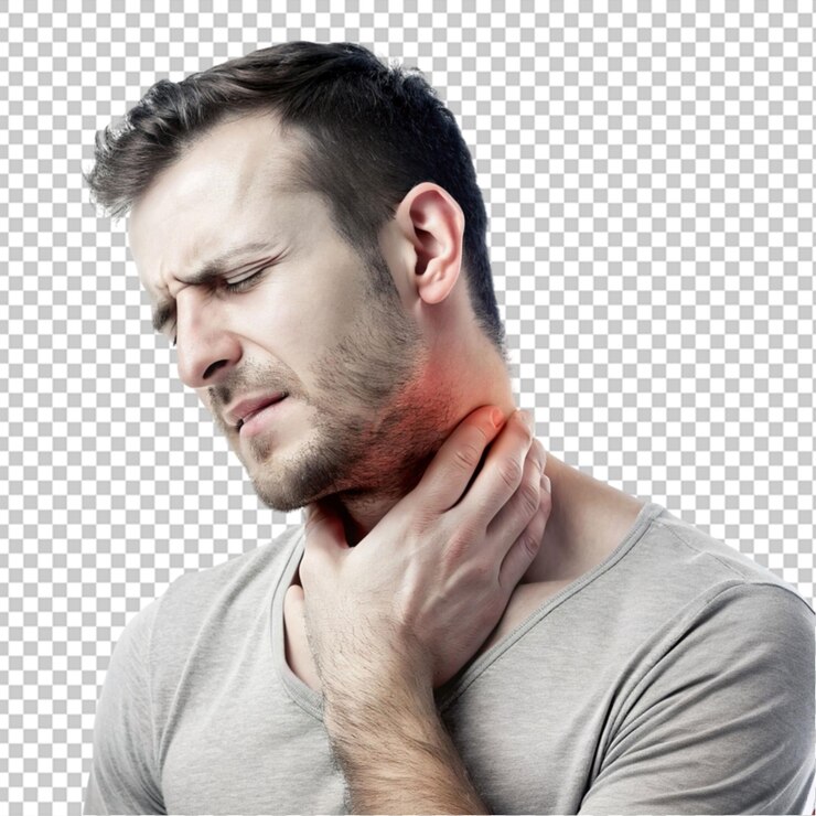 PSD un hombre tocando su cuello cuello concepto de dolor