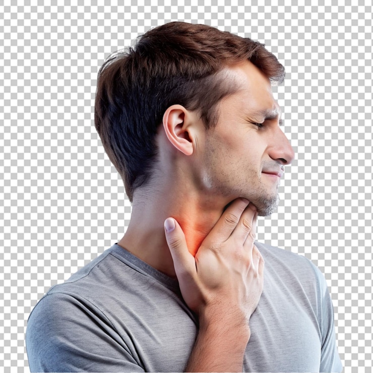 PSD un hombre tocando su cuello cuello concepto de dolor