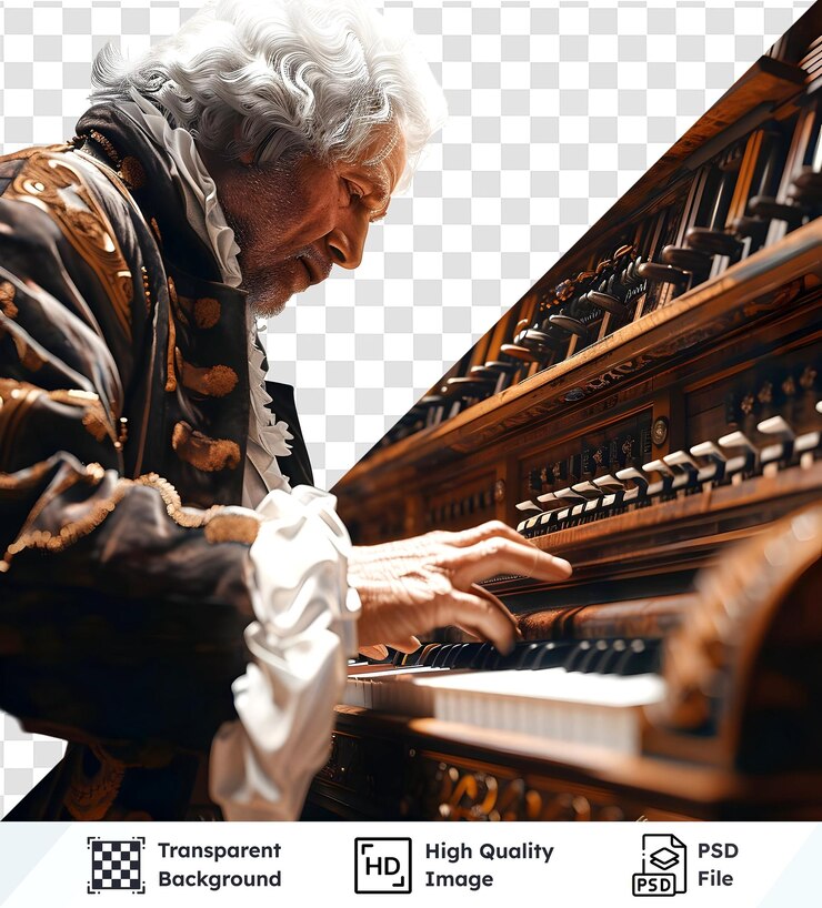 PSD hombre tocando un viejo órgano con un archivo psd de fondo transparente