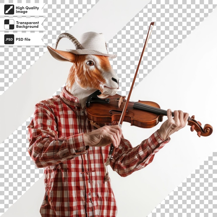 PSD un hombre tocando un violín con una vaca en la espalda