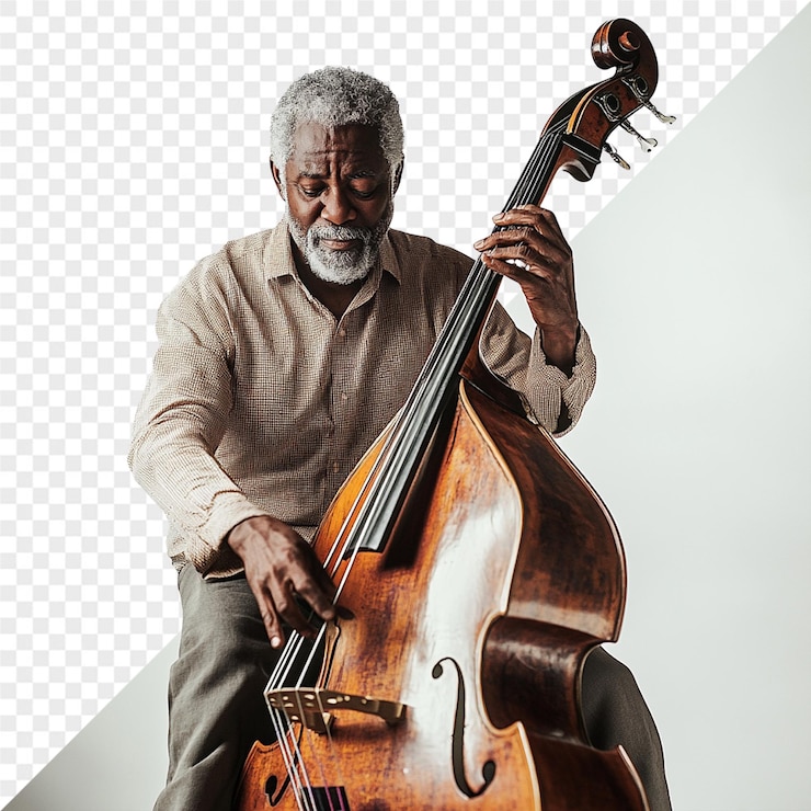 PSD un hombre tocando un violonchelo con una imagen de un hombre tocándolo