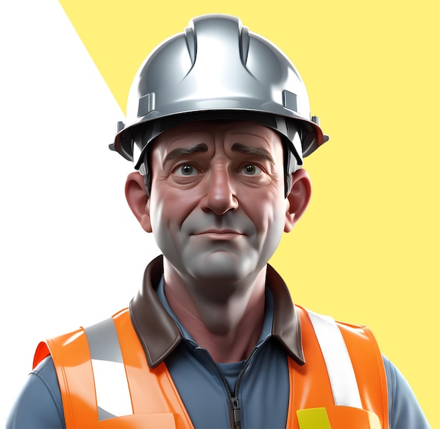 PSD hombre trabajador 3d con casco y ropa reflectante.