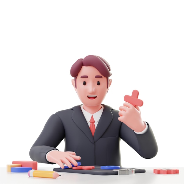 Hombre trabajador planificación empresa estrategia personaje 3d para trabajo de oficina