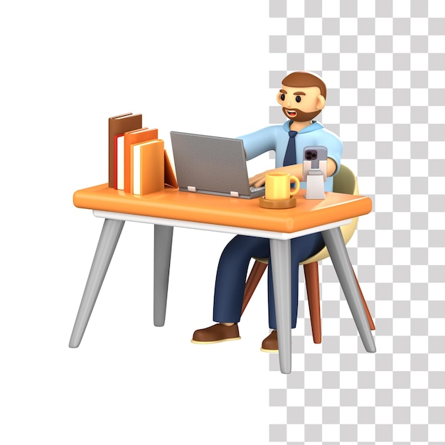 PSD hombre trabajando en 3d