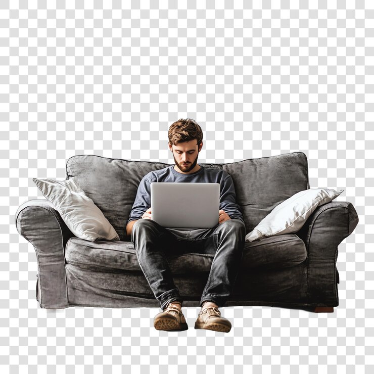 PSD hombre trabajando con una computadora portátil