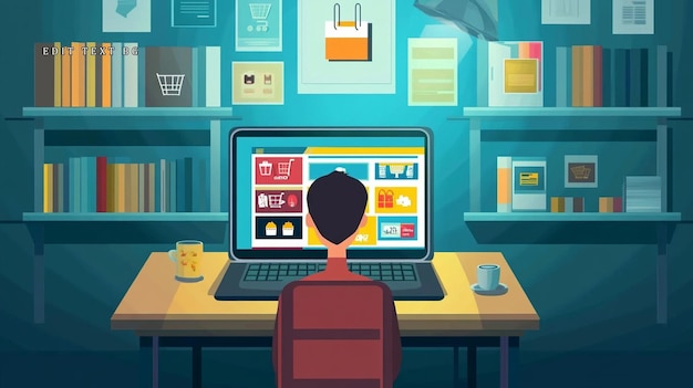Hombre trabajando tarde en la noche en una computadora portátil diseñando la interfaz de la tienda en línea