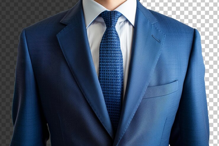 PSD un hombre con un traje azul y una camisa blanca lleva una corbata azul.