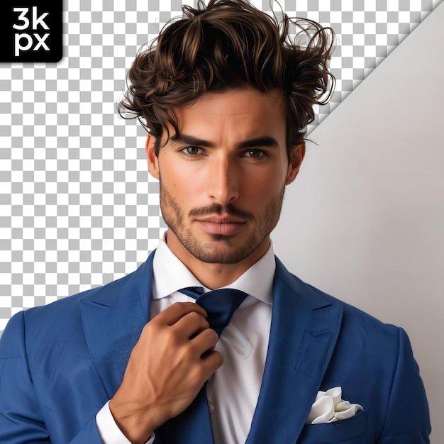 un hombre en traje con una corbata que dice xm