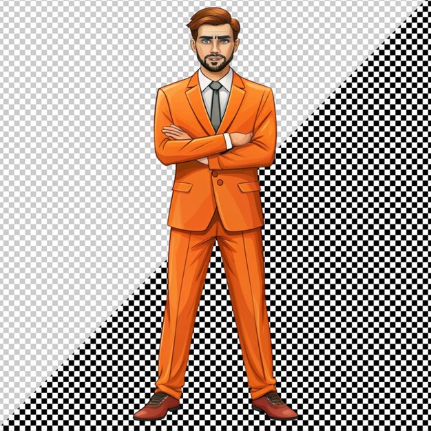 PSD hombre en traje naranja vector en fondo transparente