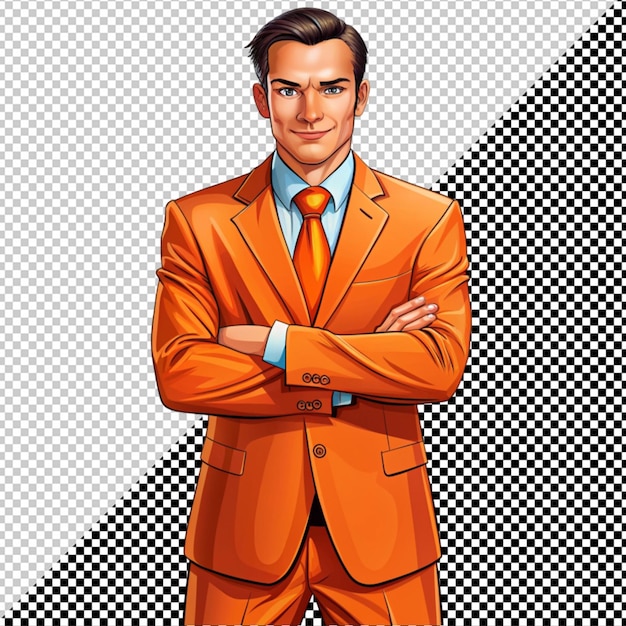 PSD hombre en traje naranja vector en fondo transparente