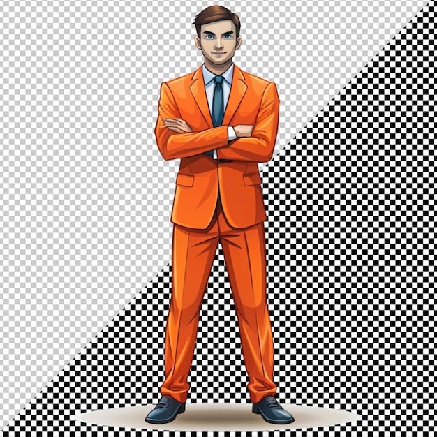 PSD hombre en traje naranja vector en fondo transparente