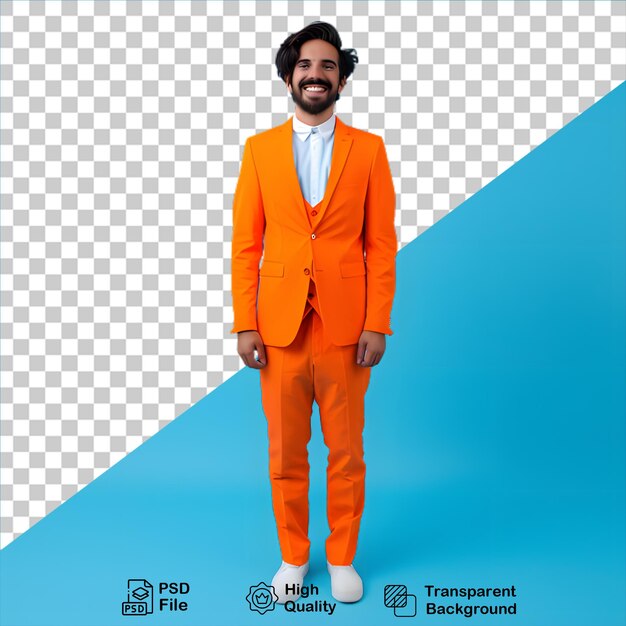 PSD hombre con traje de negocios naranja aislado en fondo transparente incluye archivo png