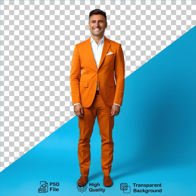 PSD hombre con traje de negocios naranja aislado en fondo transparente incluye archivo png