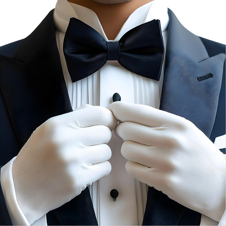 PSD hombre en tuxedo con guantes blancos