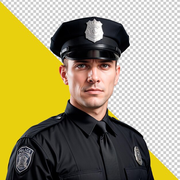 PSD un hombre en uniforme con un fondo amarillo