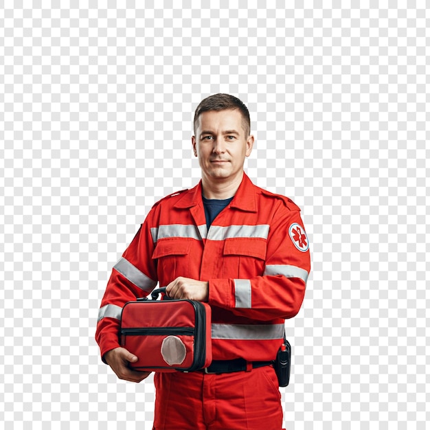 un hombre en un uniforme rojo con un emblema rojo en el pecho
