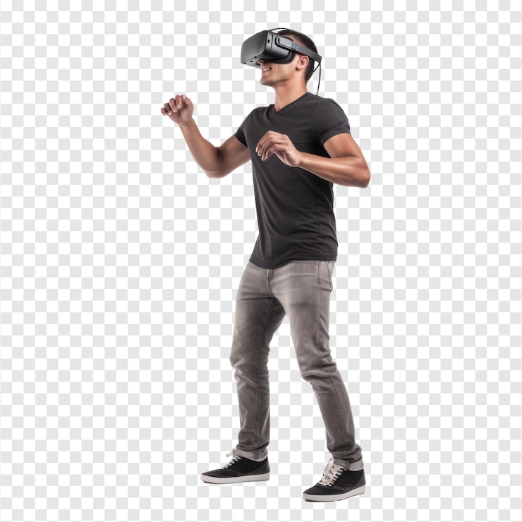PSD hombre usando auriculares vr mitad del cuerpo disparado aislado en fondo de transparencia psd