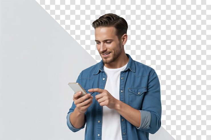 PSD hombre usando teléfono inteligente