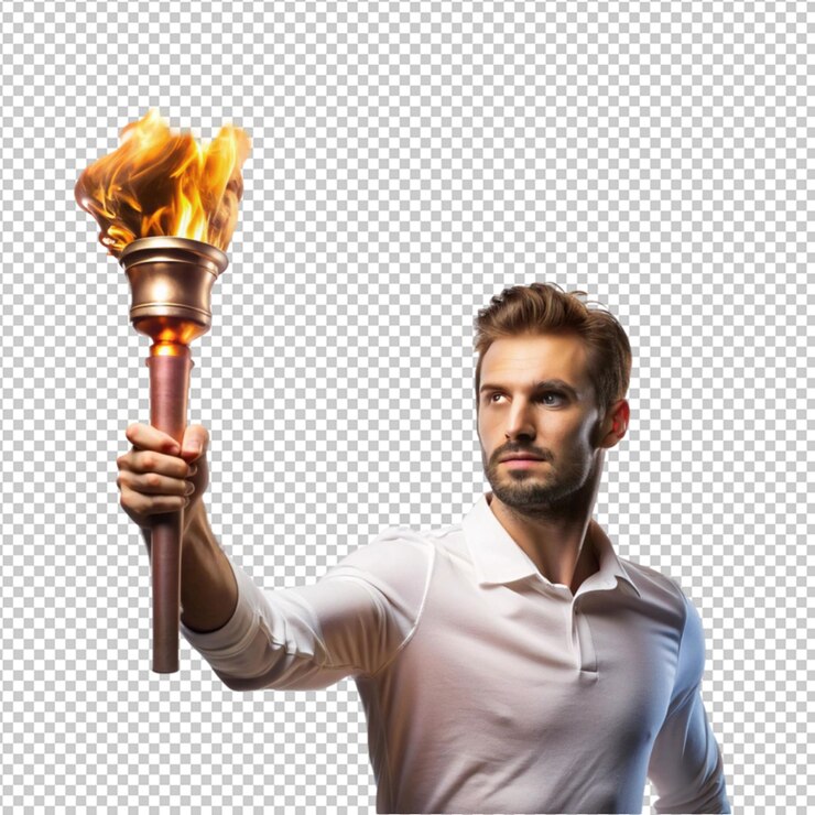 PSD hombre valiente sosteniendo el fuego aislado en un fondo transparente