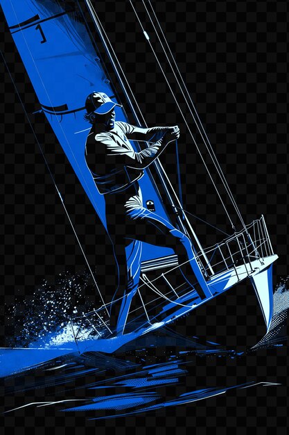 PSD un hombre en un velero con una luz azul en la parte inferior
