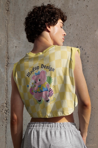 Hombre vestido con maqueta de top corto de moda
