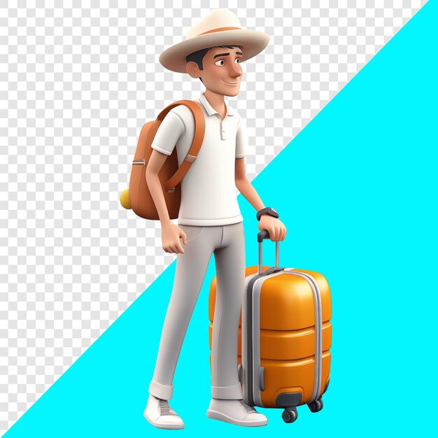 PSD hombre viajero que lleva una maleta diseño 3d adecuado para vacaciones y viajes