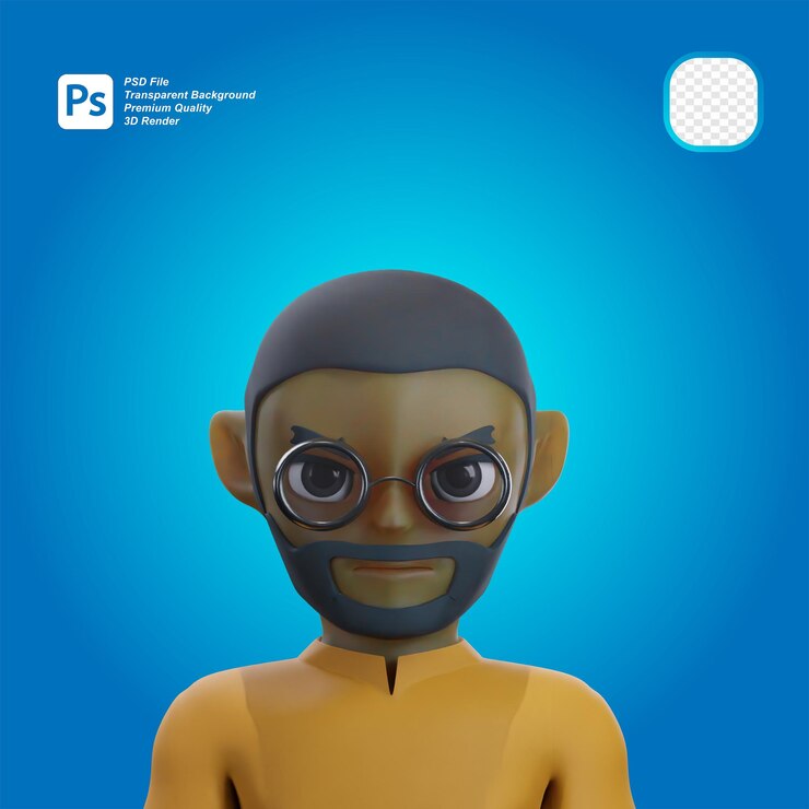 PSD hombre viejo con gafas avatar 3d