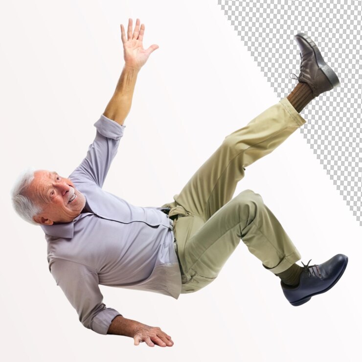 PSD hombre viejo retrocediendo senior resbalón en fondo transparente