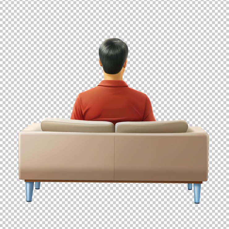 PSD hombre viendo la ilustración de la composición de la tv aislada en un fondo transparente