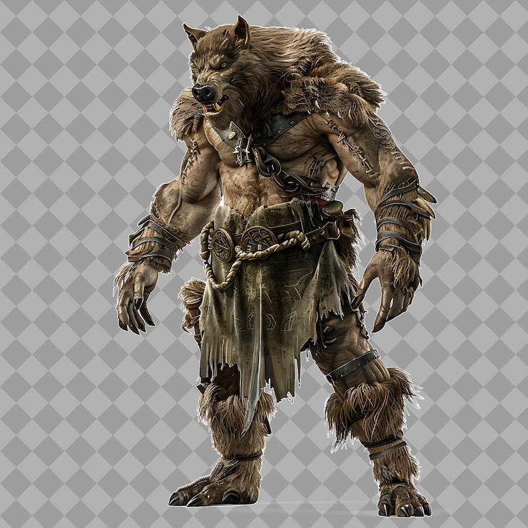 PSD hombre wereboar estilo de mitología celta criatura con la mitad de huma aislado render de caracteres de alta calidad
