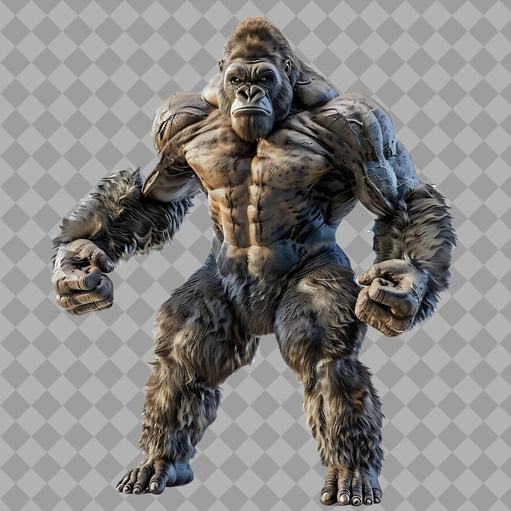 PSD hombre weregorilla criatura al estilo king kong con mitad humano ha aislado render de personajes de alta calidad