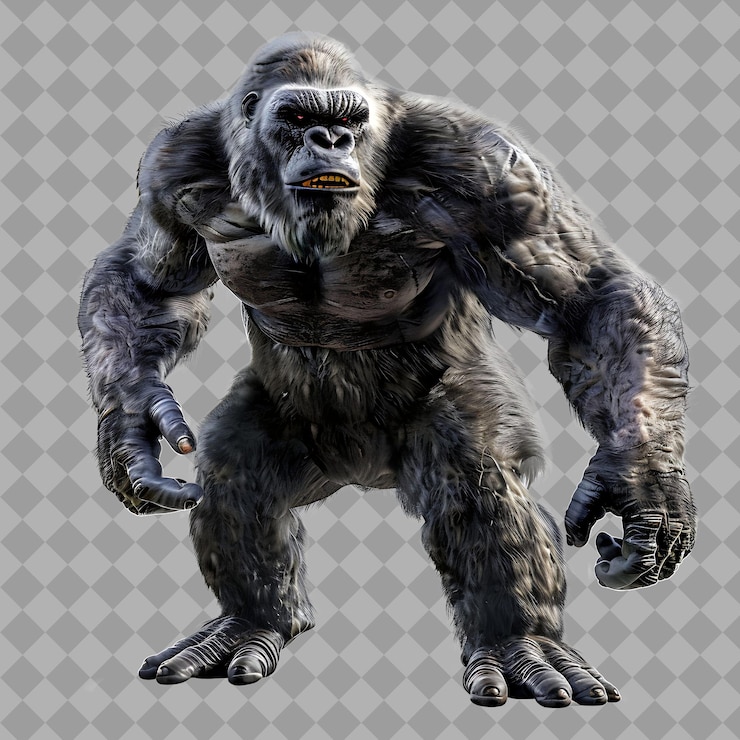 PSD hombre weregorilla criatura al estilo king kong con mitad humano ha aislado render de personajes de alta calidad