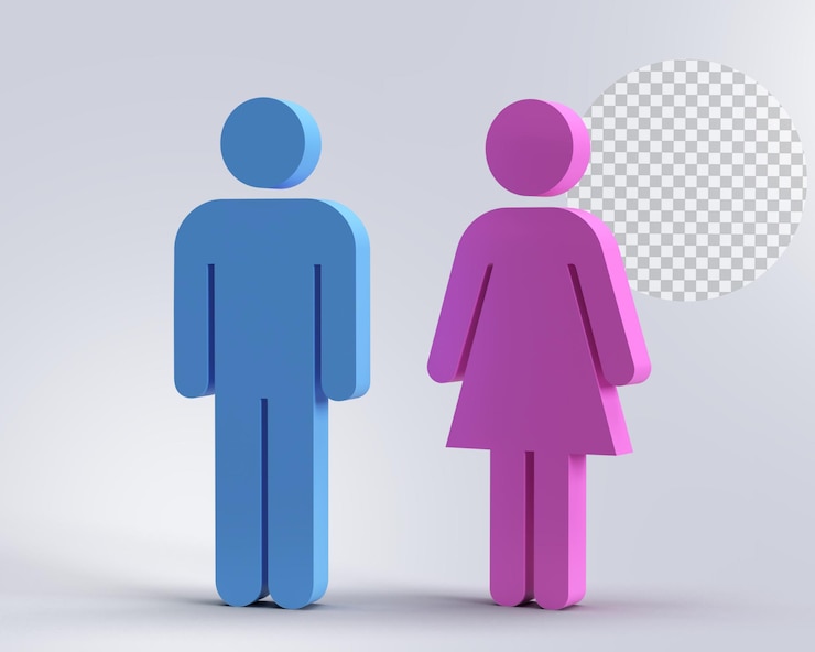 PSD hombres y mujeres inodoro o baño lado de la señal renderización en 3d