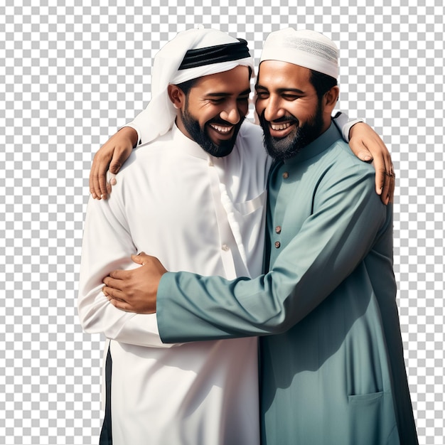 Hombres musulmanes abrazándose unos a otros