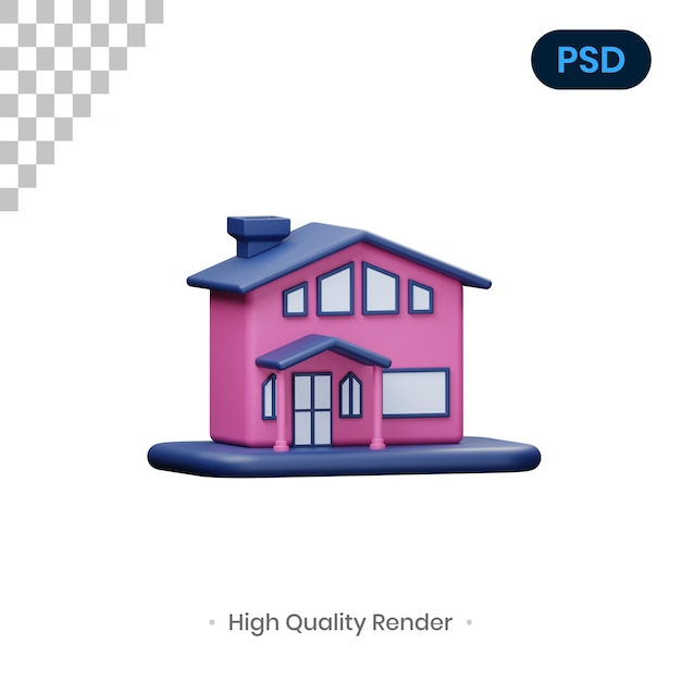 PSD home 3d render ilustração premium psd