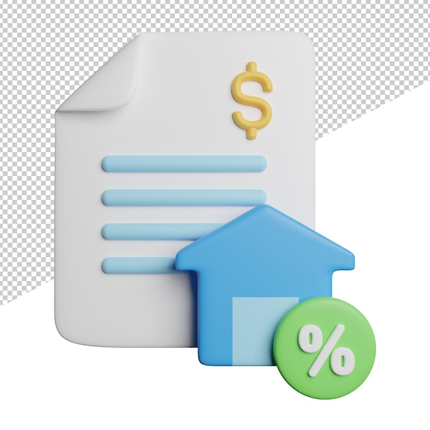 PSD home loan property vorderansicht 3d-rendering icon illustration auf transparentem hintergrund